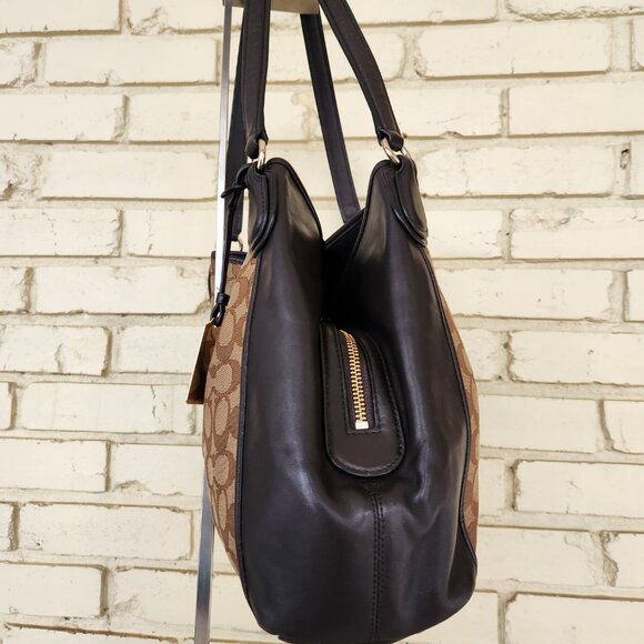 Euc Coach Edie Signature Jacquard Tan & Brown Shoulder Bag - Picture 4 of 14